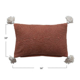 Cotton Lumbar Pillow w/ Embroidery & Tassels | Terra-Cotta