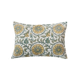 Linen & Cotton Block Printed Lumbar Pillow w/ Pattern & Chambray Back