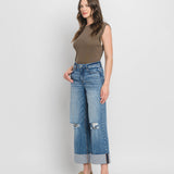 Super High Rise Double Cuffed Baggy Wide Jeans