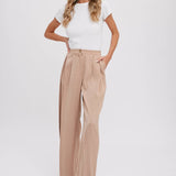 PINTUCK WIDE LEG PANTS || BEIGE