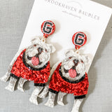 UGA Bulldog Matte Glitter Earrings 