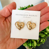 Gold Pearl Heart Statement Studs