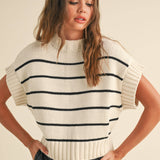 Striped Pattern Dolman Short Sleeve Sweater Top