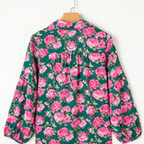 Floral Puff Sleeve Blouse: Green