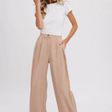 PINTUCK WIDE LEG PANTS || BEIGE