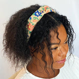 French Floral Embroidered Headband: Apricot