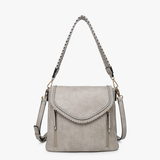 Lorelei Double Zip Whipstitch Trim Crossbody: Grey