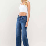 High Rise Clean Cut Raw Hem Wide Leg Jeans