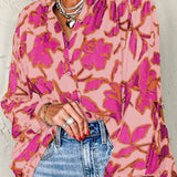 Floral Batwing Sleeve Buttoned Shirt: Pink