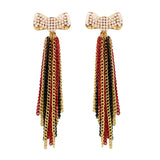 Bow Dangle Earrings |  Red/Black/Gold