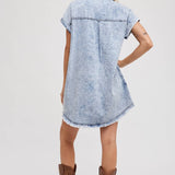 Frayed Hem Denim Shirt Dress