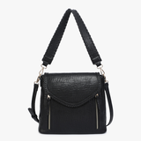 Lorelei Double Zip Whipstitch Trim Crossbody: Grey