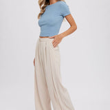 PINTUCK WIDE LEG PANTS || BEIGE