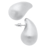 Icon Puffed Teardrop Stud Earrings: Satin Silver