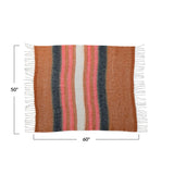 Brushed Acrylic & New Zealand Wool Throw w/ Stripes & Fringe