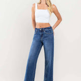 High Rise Clean Cut Raw Hem Wide Leg Jeans