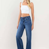 High Rise Clean Cut Raw Hem Wide Leg Jeans