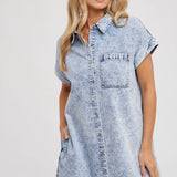 Frayed Hem Denim Shirt Dress