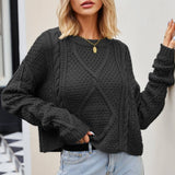 Twisted Button-Knit Loose Crewneck Pullover Sweater