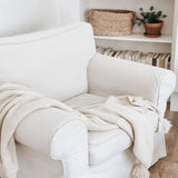 Knit Throw Blanket With Tassels: Cream