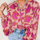 Floral Batwing Sleeve Buttoned Shirt: Pink