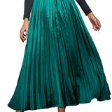 Green Satin Pleated Maxi Skirt