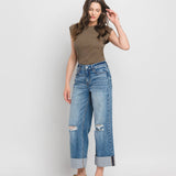 Super High Rise Double Cuffed Baggy Wide Jeans