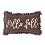 Stonewashed Cotton Tufted Lumbar Pillow w/ Fringe "Hello Fall"