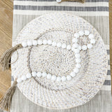 Wooden Garland with Tassel | White Beads