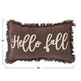 Stonewashed Cotton Tufted Lumbar Pillow w/ Fringe "Hello Fall"