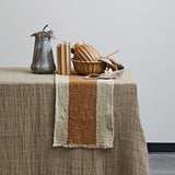 Cotton and Linen Table Runner with Stripes and Fringe