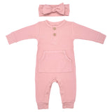 Baby Ribbed Playsuit with Pockets Dusty Rose