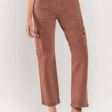 High Rise Straight Jean with Cargo Pocket Detail | Red Brick