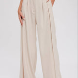 PINTUCK WIDE LEG PANTS || BEIGE