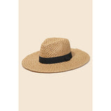 Straw Braided Black Ribbon Strap Sun Hat