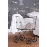 Metal Reproduction of Vintage Laundry Basket On Wheels