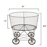 Metal Reproduction of Vintage Laundry Basket On Wheels