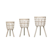 Bamboo Wood Baskets w/ Legs, Whitewash | 3 sizes