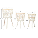 Bamboo Wood Baskets w/ Legs, Whitewash | 3 sizes