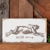 Welcome Spring Rabbit Easter Bunny Block Sign