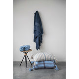 Woven Recycled Cotton Blend Lumbar Pillow with Stripes & Tassels, Blue & White