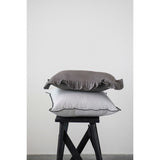Woven Cotton Chambray Lumbar Pillow with Ruffle Trim, Charcoal Color