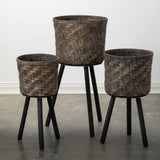 Black Woven Planter Basket With Legs